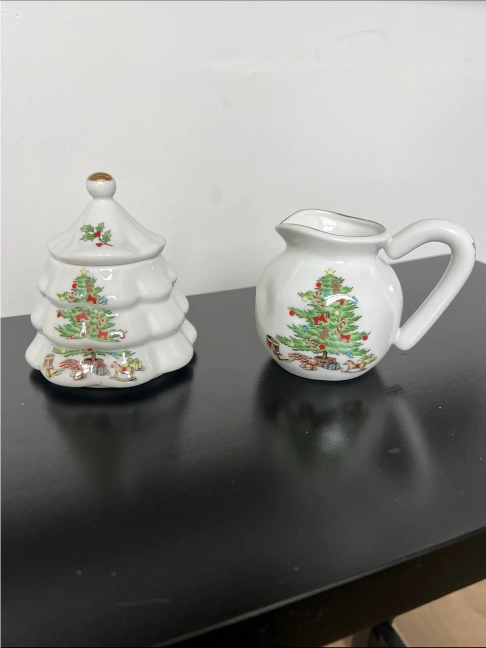 Bundle -  Sugar and  Creamer Set and Candles Set - White Christmas Tree Design